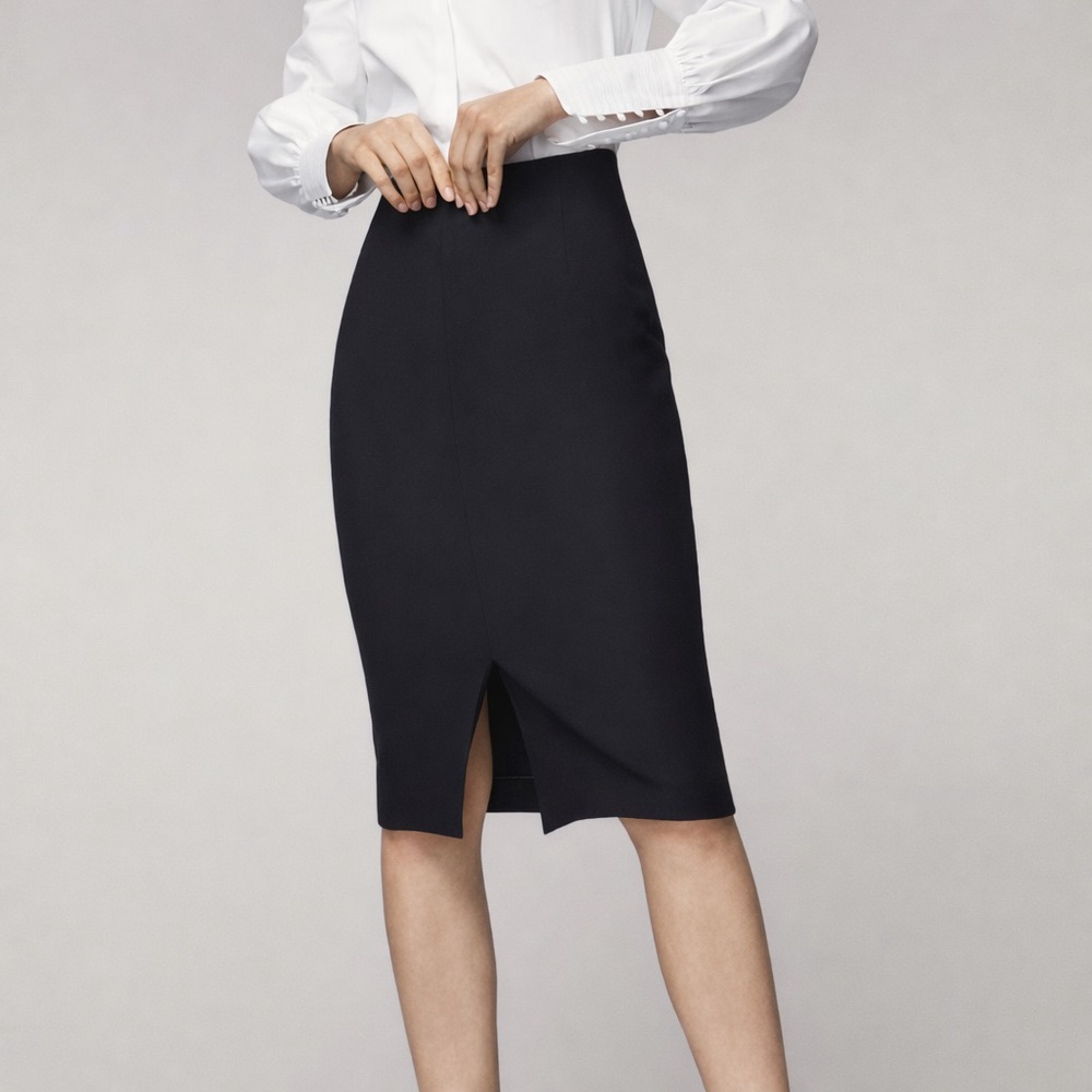 Massimo Dutti Black Textured Wool Blend Pencil Skirt – Front Slit | NWT | Size 2
